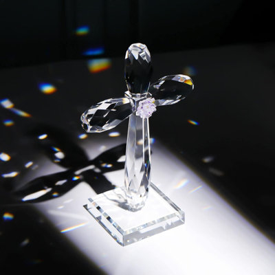 Decorative Crystal Cross Sculpture, Inspirational Standing Tabletop Accent for Home, Office, or Inspirational Display