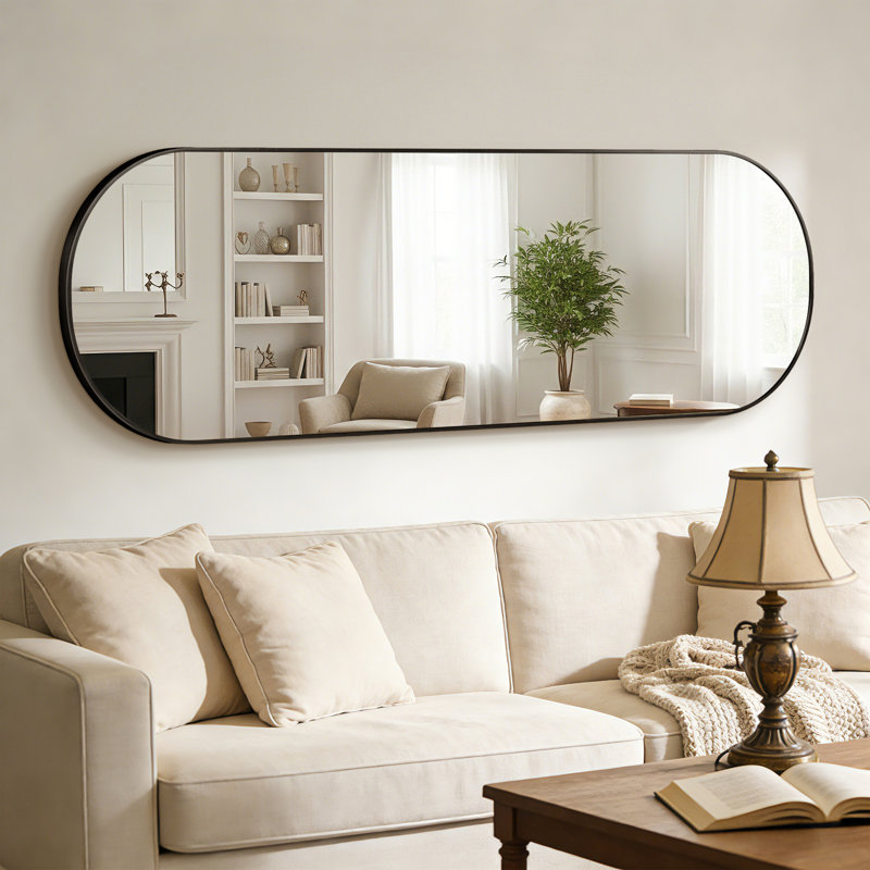 Oval Metal Wall Mirror, Black