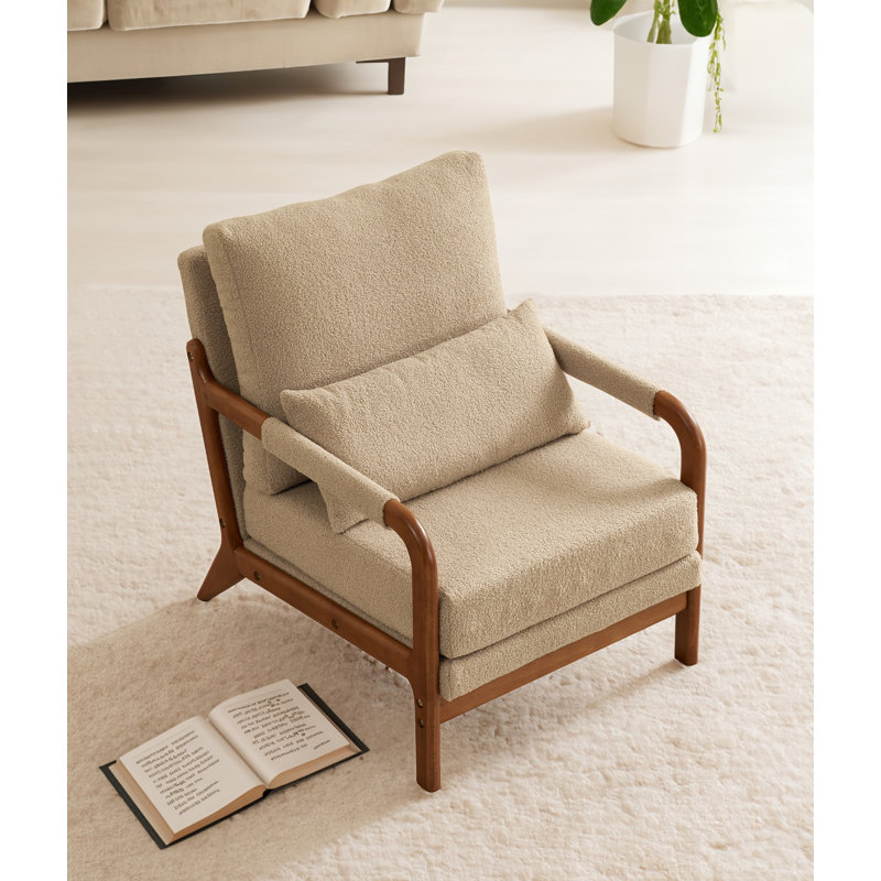 Fauteuil rembourré, Tissu beige en peluche