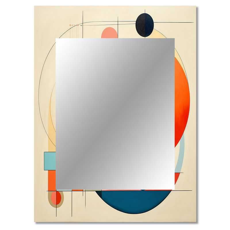 Serendipity Abstract Mid-Century Geometrics IV - Midcentury Modern Mirror, Blue Unique Wall Mirror, Printed Metal Art