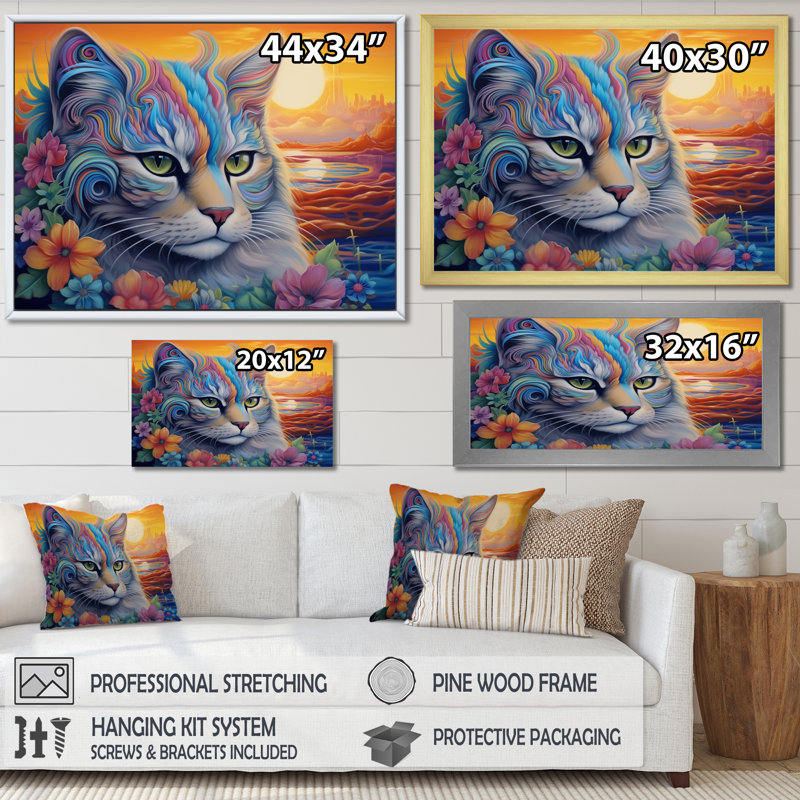 Portrait d'un beau chat aimable I sur toile, H 30 po x l 40 po x P 1,5 po, Cadre flottant noir