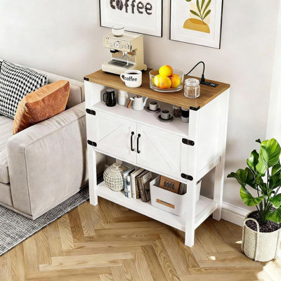Console avec prises, armoire à café avec rangement pour le vestibule, le salon et la cuisine - blanc