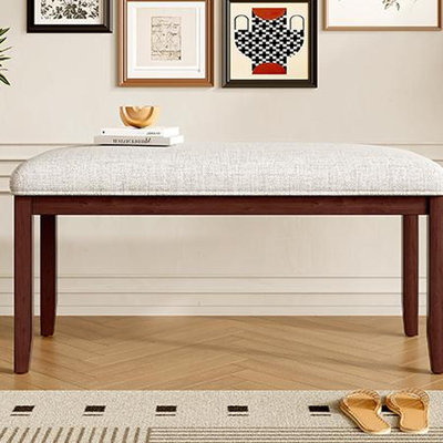 Upholstered Bench For Bedroom End Of Bed,38-Inch Entryway Bench For Living Room,Dining Bench With Padded Seat And Solid Wood Leg For Kitchen Bedroom,Indoor And Hallway (Bench, Beige+Cherry)