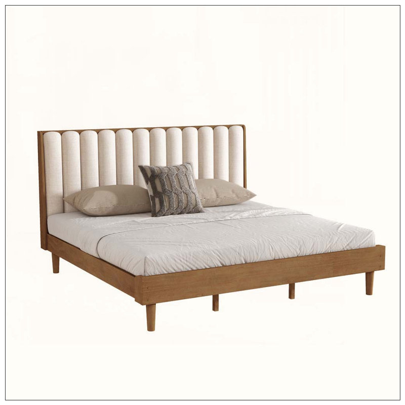 Lit en bois avec tête de lit tapissier de style piano, lit en bois avec cadre de lit renforcé