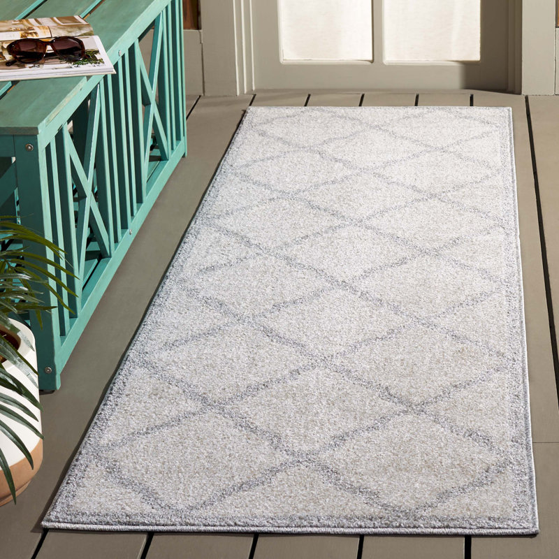 Tapis beige à motif géométrique Ammundsen, Tapis de couloir 2 pi 3 po x 7 pi