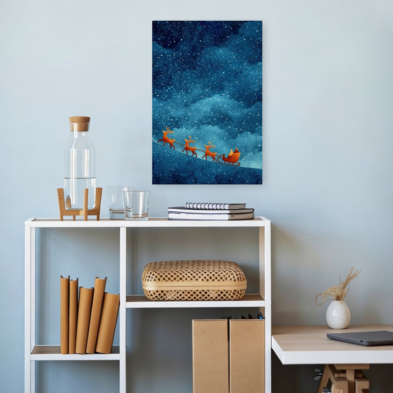 Santa'S Snowy Flight Dreamy Whimsical Abstract Winter Landscape Wall Art Print 1 Piece Wrapped Canvas Wall Art