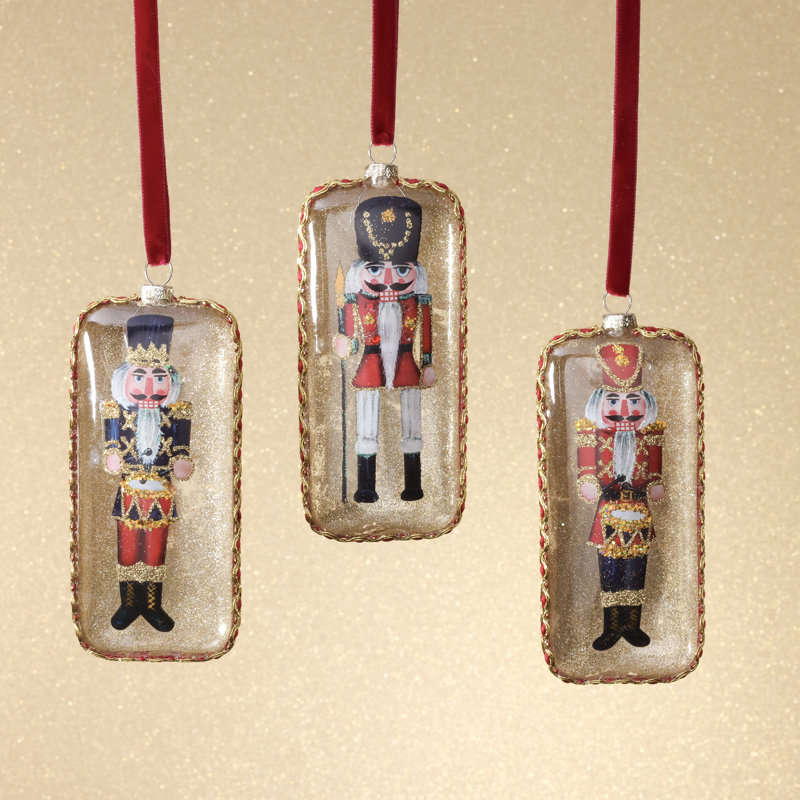 Ornements de Noël Casse-Noisette en verre, 3 modèles assortis, ensemble de 12