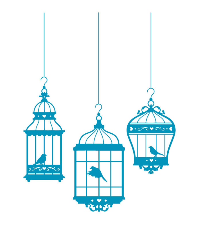 Adhésif décoratif jolies cages à oiseaux, H 48 po x l 37 po x P 0,01 po, Bleu sarcelle