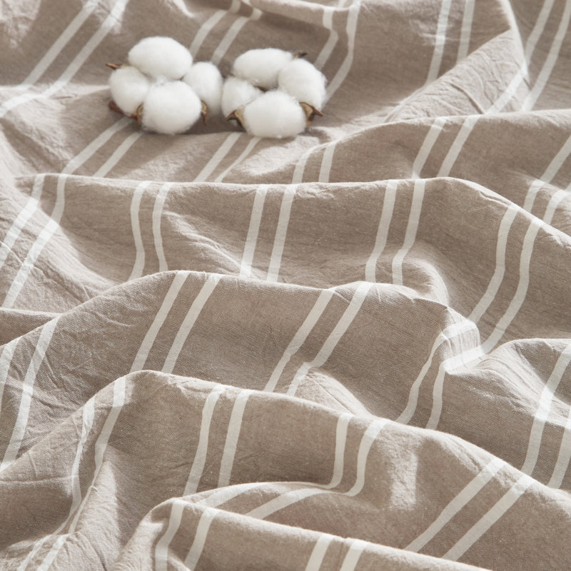 Ensemble de housse de couette à rayures 100% coton délavé 3 pièces, Housse de couette grand + 2 taies d'oreiller