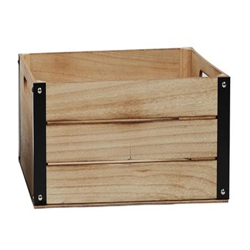 Bois avec caisse en fer, H 7 po x l 15,5 po x P 2 po