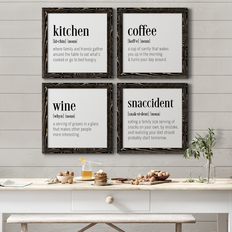 Kitchen Kitchen - ensemble de 4 peintures sur toile encadrées, H 40 po x l 40 po x P 1,5 po, Toile avec cadre noir