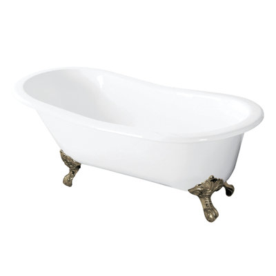 Kingston Brass Tazatina 54-Inch Cast Iron Oval Single Slipper Clawfoot Tub (No Faucet Drillings)