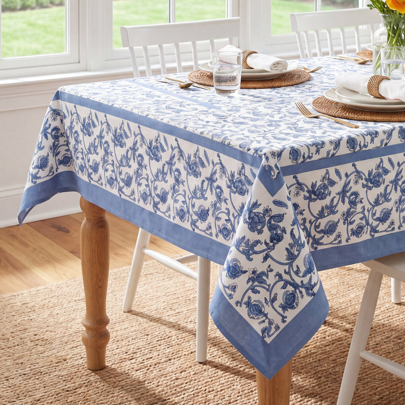 Brona Tablecloth - Square, 90" Square, Blue