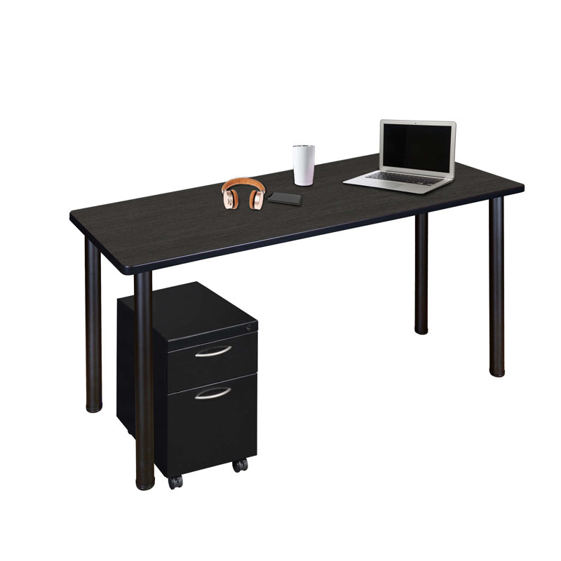 Regency Kee Mobile Desk with Storage, 29" H x 48" W x 24" D, Ash Gray/Black