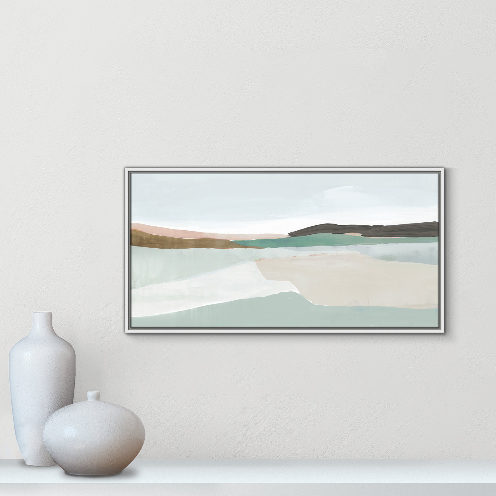 Ali "Sole of the Land I" Painting, 19.5" H x 37.5" W, White