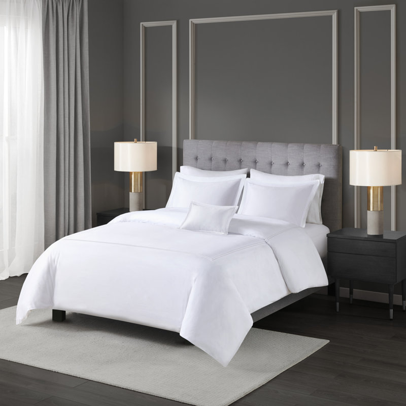 Ensemble d'édredon brodé 100% satin de coton 500 fils 500 fils Luxury Collection, Blanc