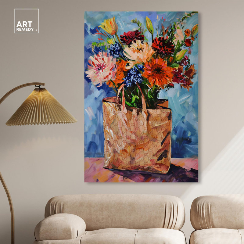 Vibrant Floral Arrangement in Designer Bag Canvas Wall Art