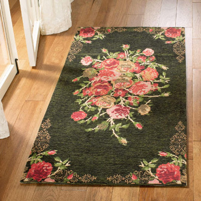 Tammie Floral Black/Red Area Rug