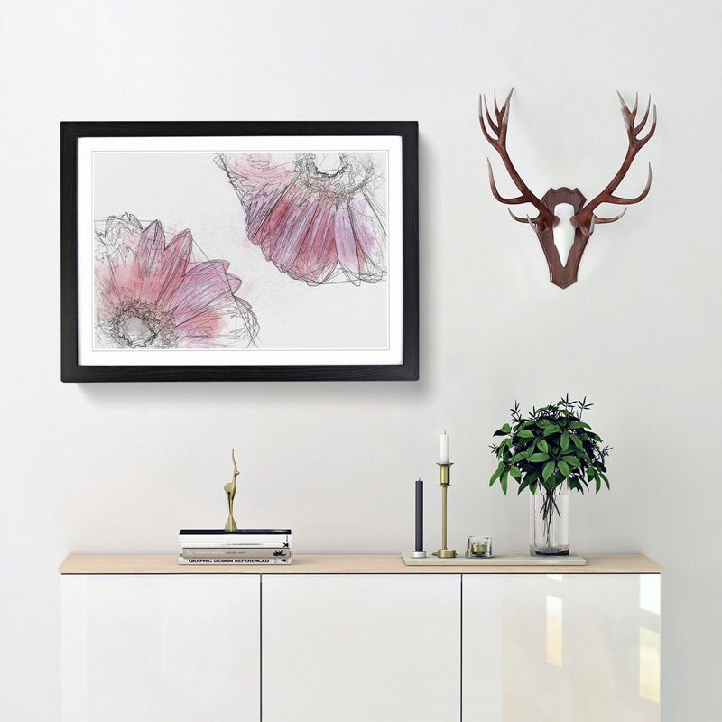 Two Spring Flowers in Pink in Abstract - Picture Frame Graphic Art Print, 27cm H x 36cm W x 2cm D, Black Framed