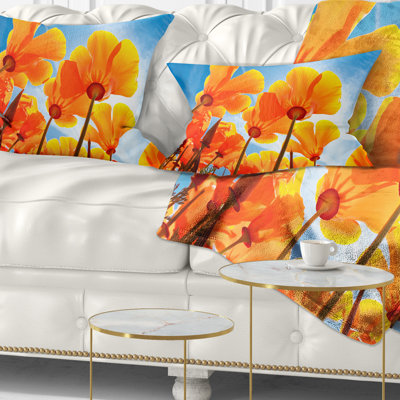 Yellow Spring Flowers on Blue - Floral Printed Pillow