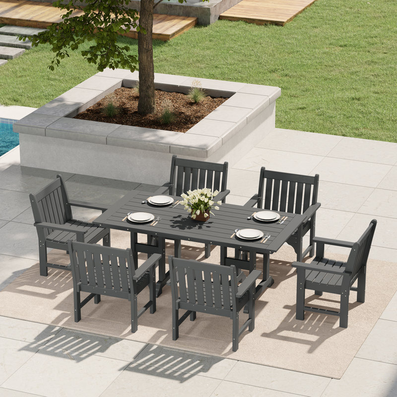 Ensemble de salle à manger avec table et accoudoirs de jardin 6 pièces Laguna Poly, Gris, 7 pièces : table, 6 chaises