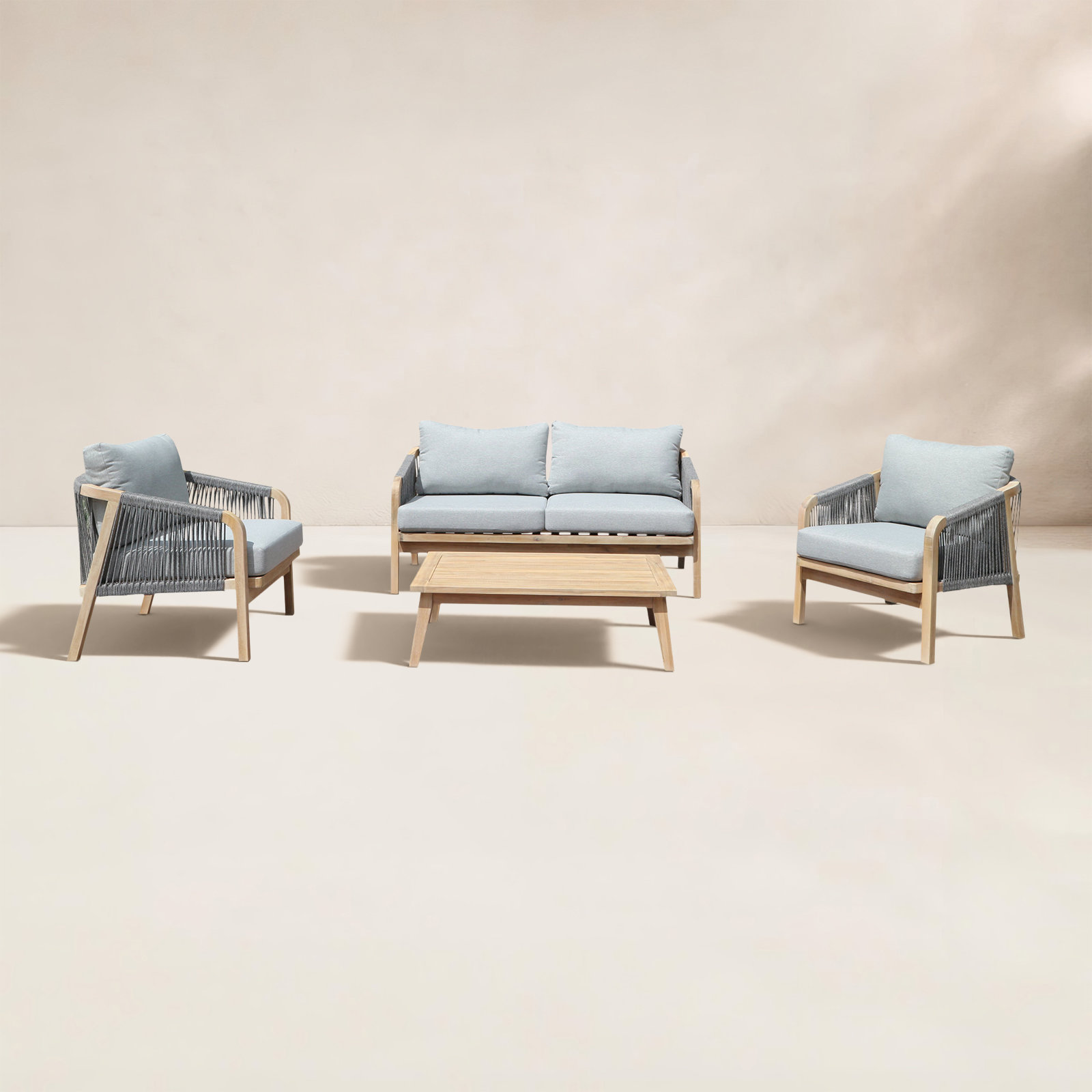 Naila 4-Person Acacia Patio Seating Group, Gray