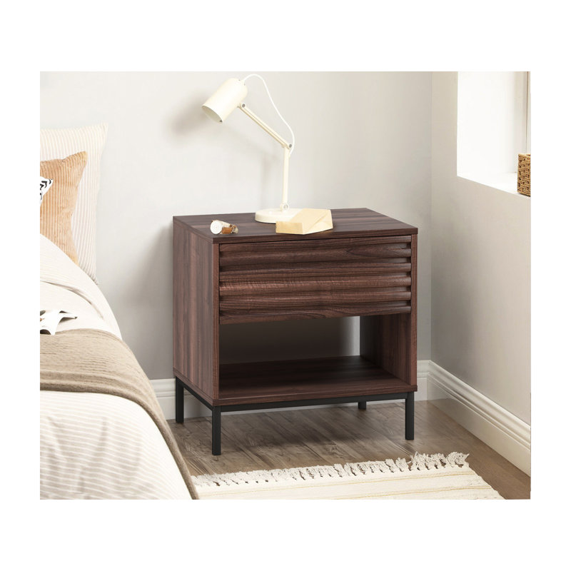 Ivi 50cm W Manufactured Wood Bedside Table, Walnut