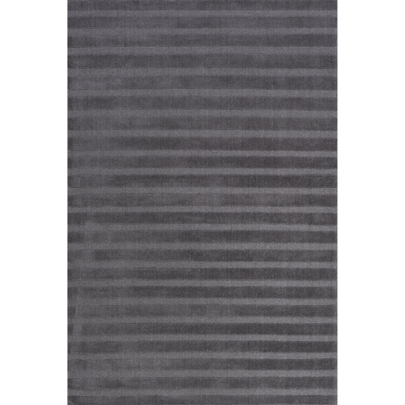 Gray Handmade Wool Tufted Striped Rectangular Area Rug