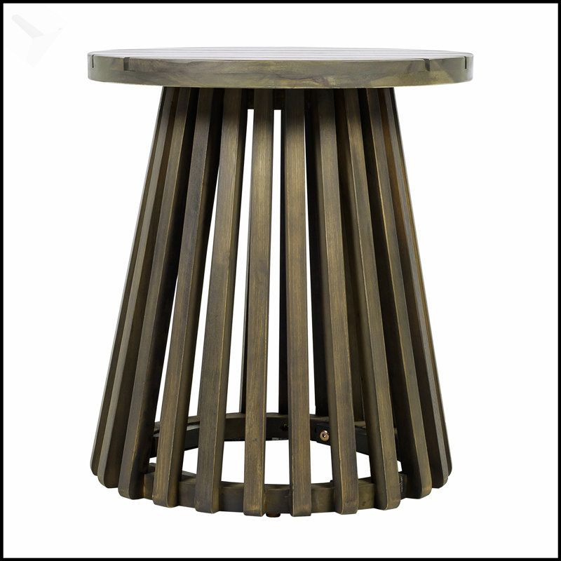 Table d'appoint extérieure en bois d'acacia durable, table basse ronde de patio pour la cour et le balcon, Gris