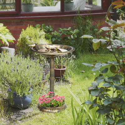 Bain d'oiseaux antique de 28 po avec base de jardinière à fleurs Outsunny, bain d'oiseaux décoratif de style rétro et bol pour mangeoire d'oiseaux, statue de jardin décoratif