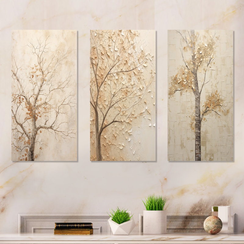 «Minimalisme», arbre d'érable beige solitude, H 40 po x l 60 po, Toile tendue