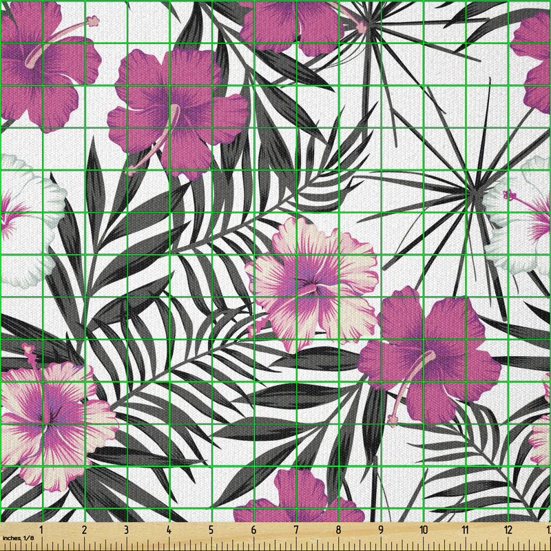 Crumitie Hibiscus Flowers on Monochromatic Background of Leaves Multi-Purpose Fabric