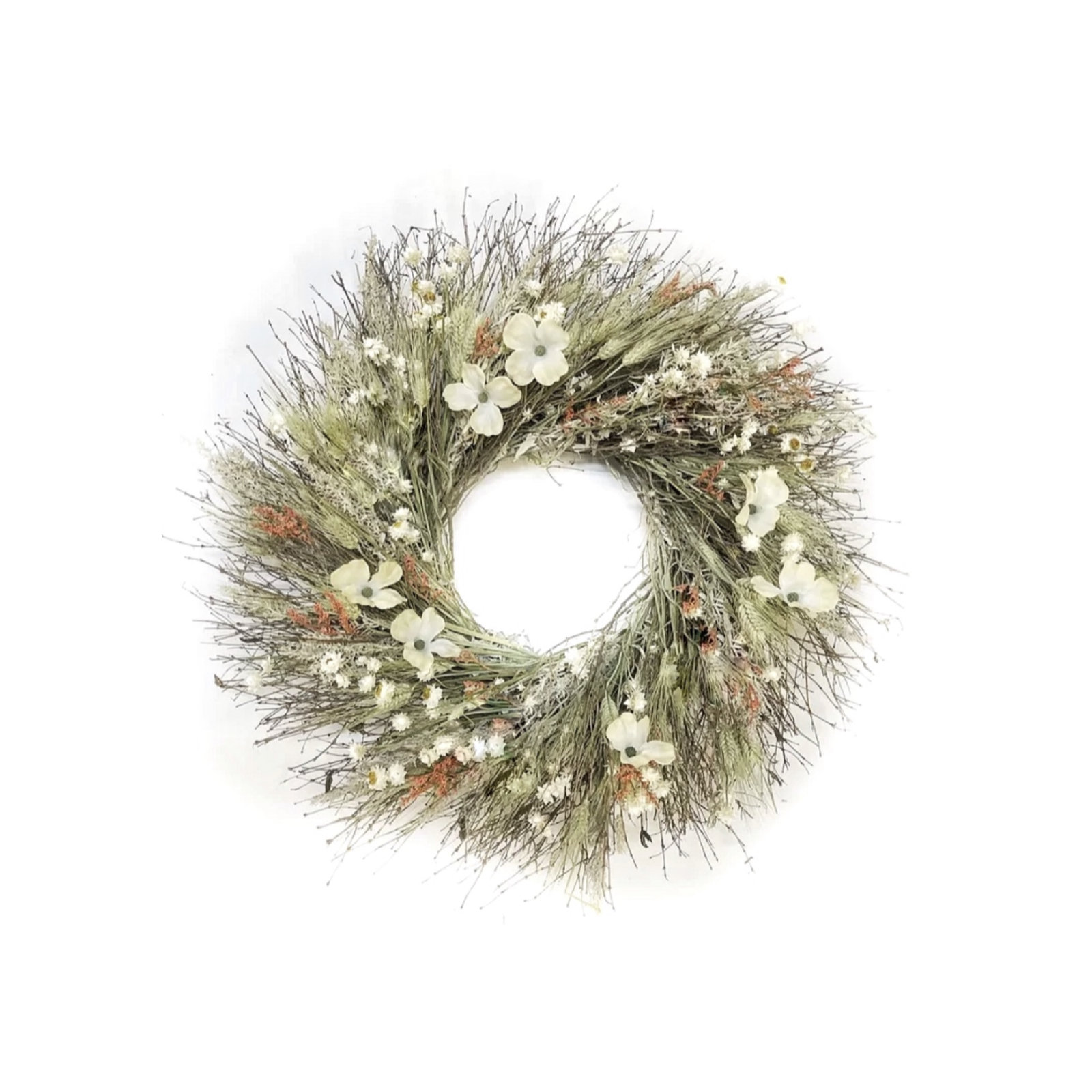 Dried Dogwood Spring Wreath, 22" H x 22" W x 5" D