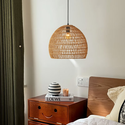 1-Light Pendant Light Dome Hemp Rope