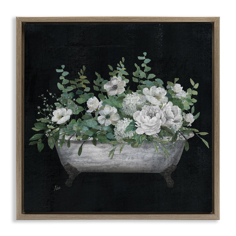 «Rustic Floral Bathaign», art mural encadré flottant gris par Nan, Cadre flottant orme Montalcino, H 18 po x l 18 po