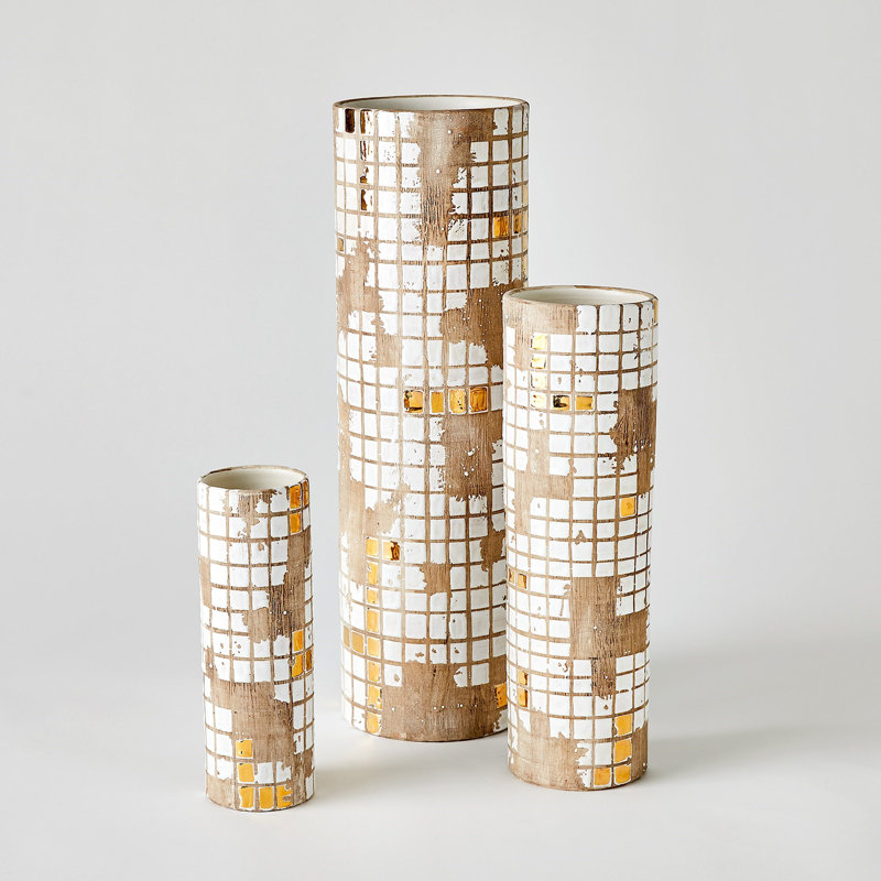Golden Mosaic Vase-Med, 20" H x 6.25" W x 6.25" D