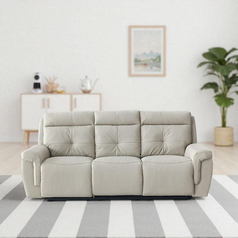 Leather Electric Recliner Sofa Set Grey and Beige, 3, Beige