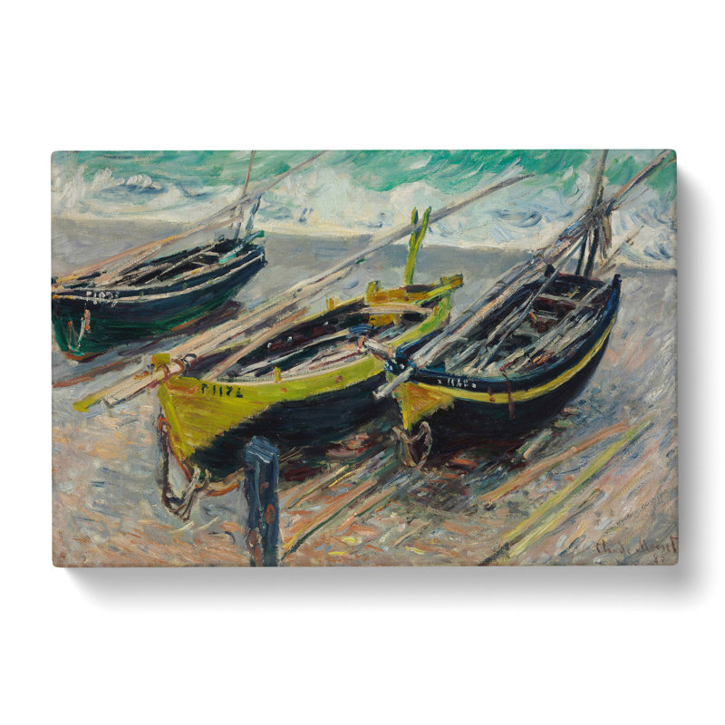 Three Fishing Boats by Claude Monet - Wrapped Canvas Painting, 50cm H x 76cm W x 3cm D
