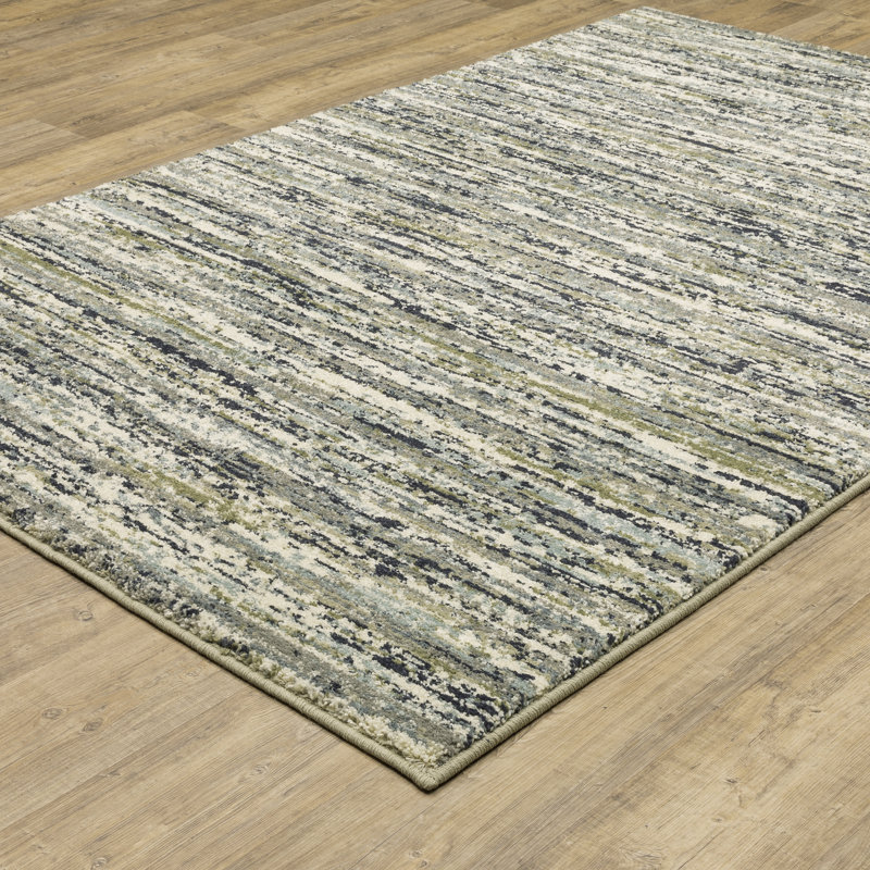 Tapis d'intérieur rayé bleu / vert Sloane, Rectangle 9 pi 10 po x 12 pi 10 po