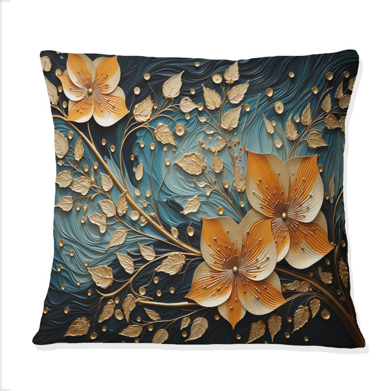 Coussin décoratif à feuilles dorées tourbillonnantes - Abstract Botanicals
