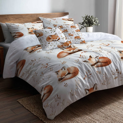Ensemble de literie 5 pièces Kids Forest Animals - housse de couette et coussin décoratif Sleepy Sleeping Foxes