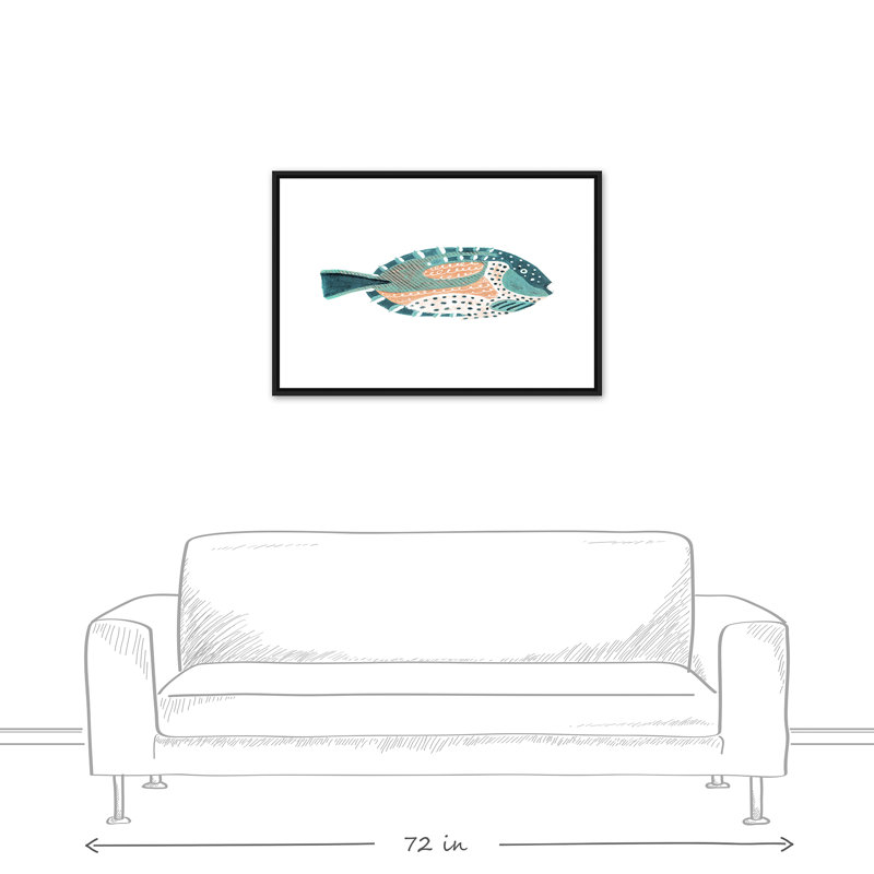 " Patterened Fish ", 13.75" H x 37.75" W x 1.75" D, Black Floater Framed