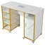 Table de manucure, table à clous à texture marbrée avec évent électrique à courant descendant, coussin de poignet, roues verrouillables, couches de rangement et armoire, blanc