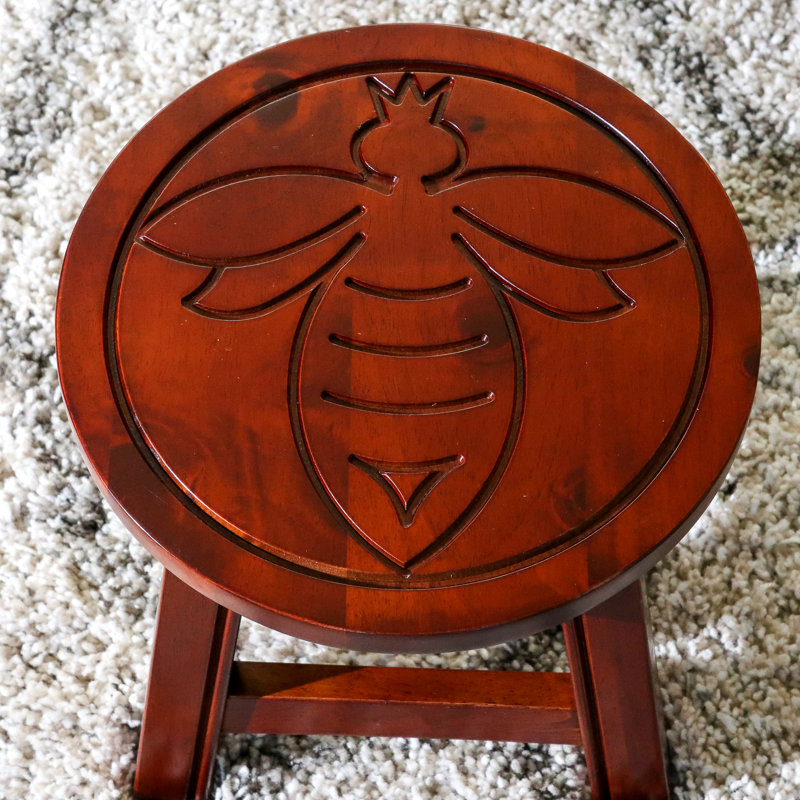 Escabeau en bois avec reine des abeilles, cerisier - compact et fonctionnel pour les repose-pieds élégants, les repose-pieds, les mini tables, l'abeille délicieuse, idéal pour une utilisation polyvalente comme repose-pieds ou comme siège