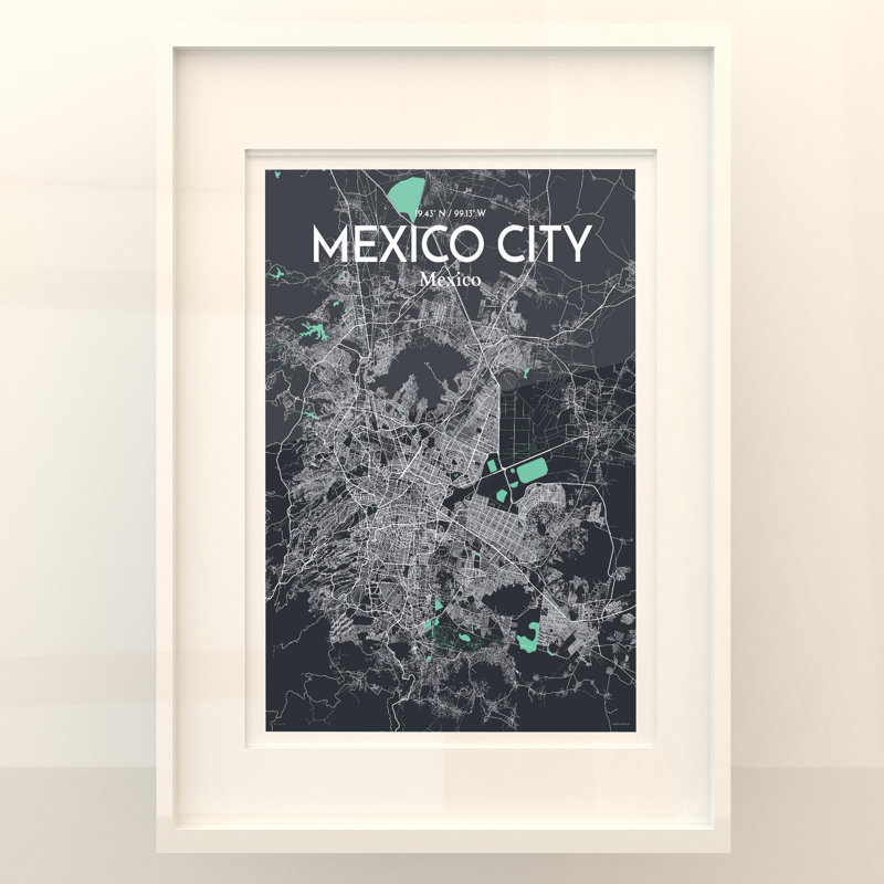 «Mexico City Map», impression, H 27,6 po x l 19,7 po, Vert / gris