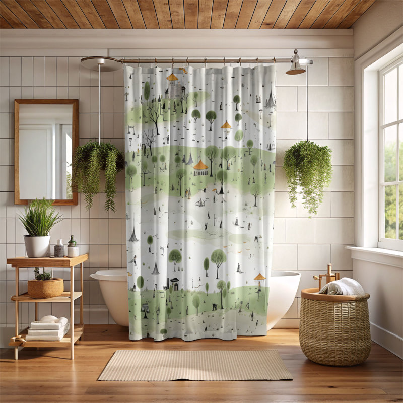 Rideaux de douche Rainy Day Greens - Premium, H 74 po x l 71 po