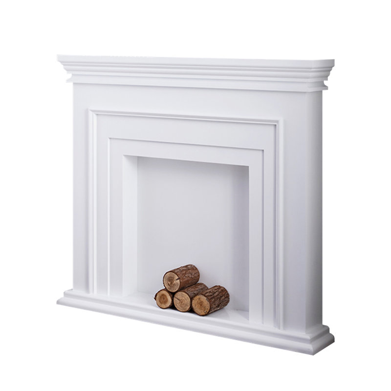 White Solid + Manufactured Wood Freestanding Fireplace, 42.52" H x 47.24" W x 9.84" D