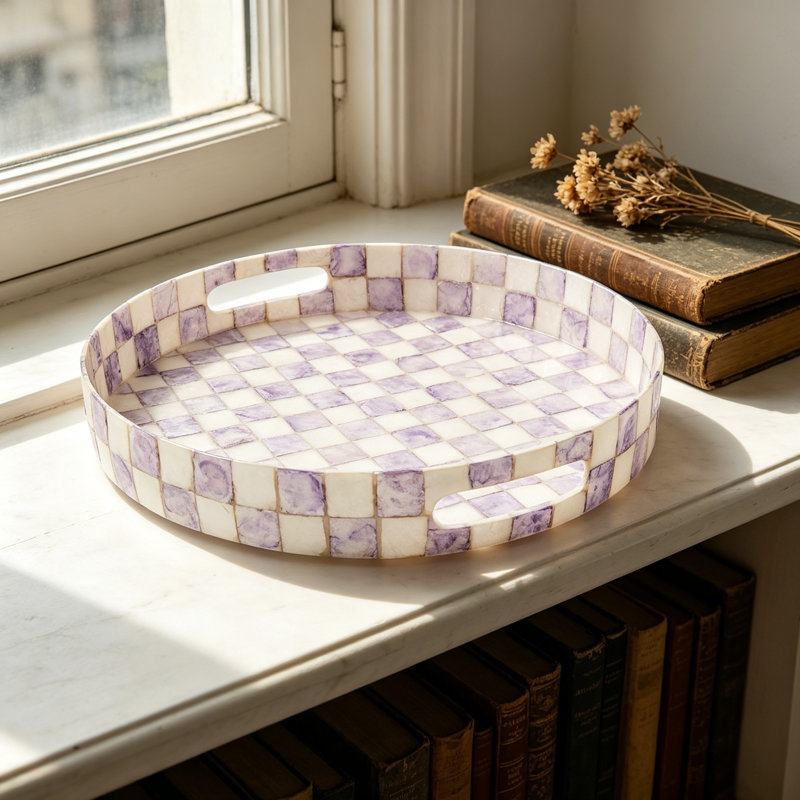 Capiz Round Decorative Tray With Raised Edges, Elegant Catchall For Jewelry, Keys, And Home Decor Display