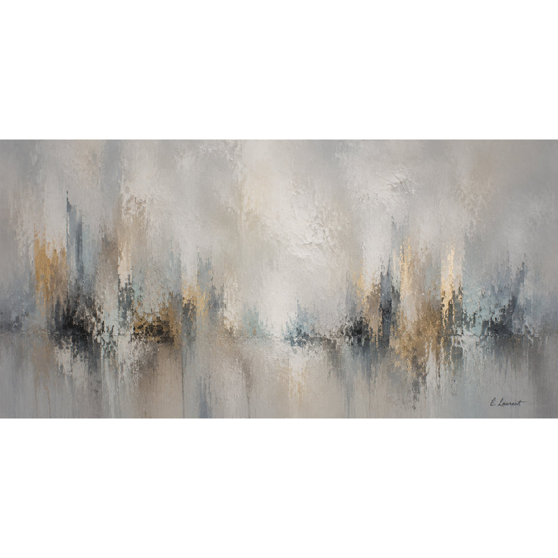 «Blue» gris et doré, horizon abstrait, art mural sur toile panoramique, H 20 po x l 40 po x P 1,5 po