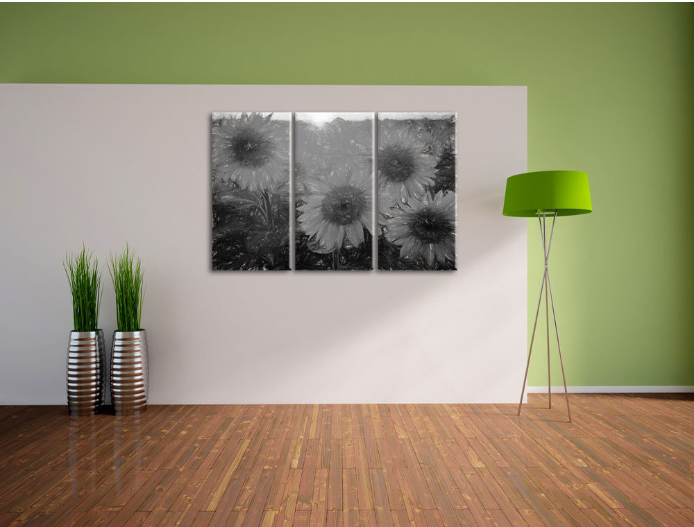 3-tlg. Leinwandbild-Set „Sonnenblumen auf dem Feld“, Kunstdruck